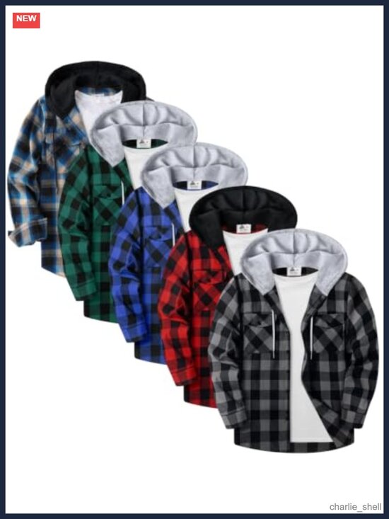 Other - Men's Plaid Hooded Flannel Button Down Shirt 5 Pack Long Sleeve Casual